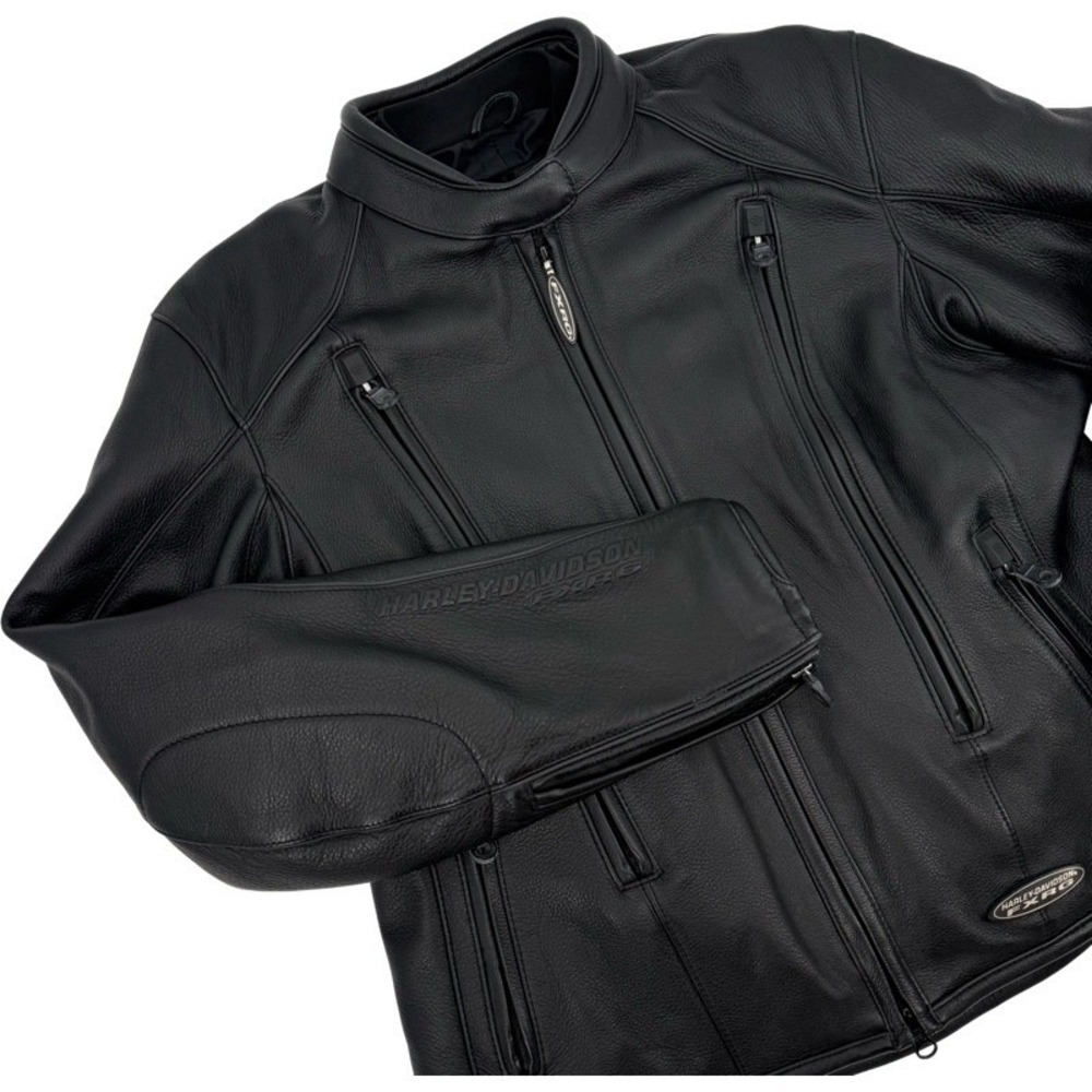 HARLEY DAVIDSON Large FXRG Leather Riding Jacket Black Armored Waterproof Vented